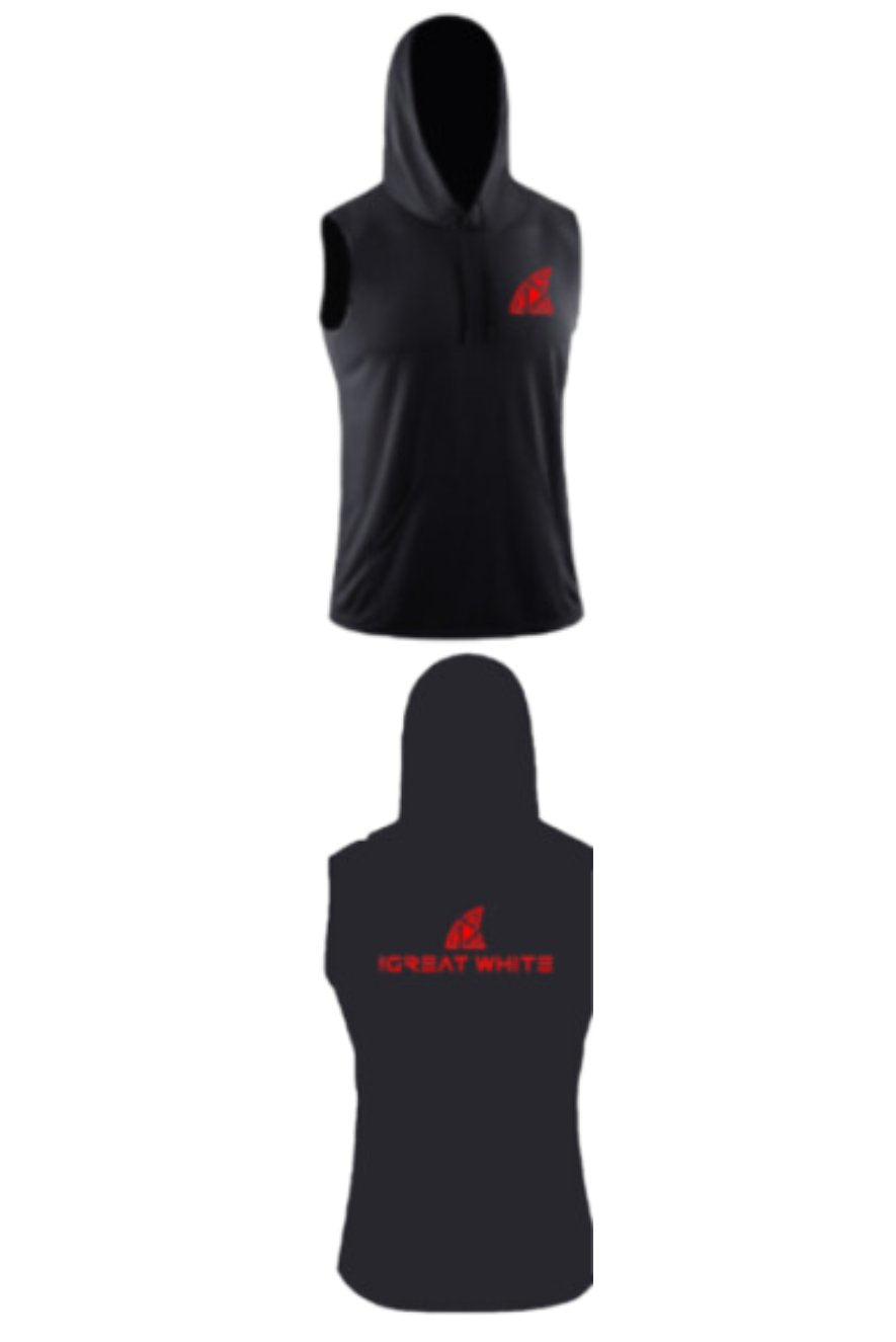 Icon Sleeveless Performance Hoodie black hoodie with red logo